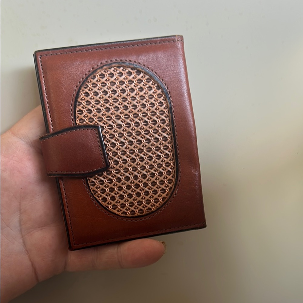 Vintage Princess Gardner Leather Wallet – Woven Rattan Accent –Top Grain Cowhide